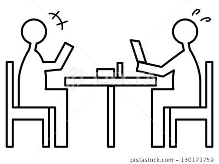 兩個人在咖啡館裡交談的線條插圖 兩個人在咖啡館裡交談的線條插圖 130171759
