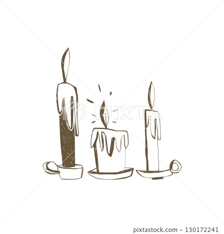 Hand drawn set of candles with dripping wax and flames in doodle sketch style for halloween magic cozy home decor and creative projects Hand drawn set of candles with dripping wax and flames in doodle sketch style for halloween magic cozy home decor and creative projects 130172241