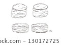 Hand drawn line drawing illustration of a scone 130172725