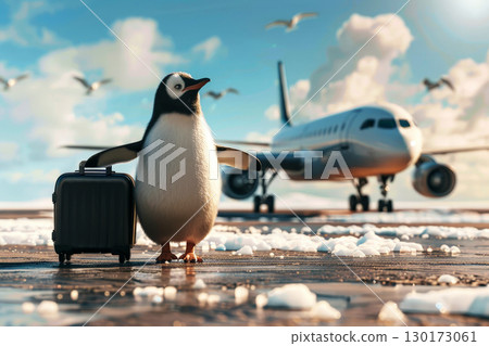 penguin on vacation with a suitcase. Generative Ai 130173061