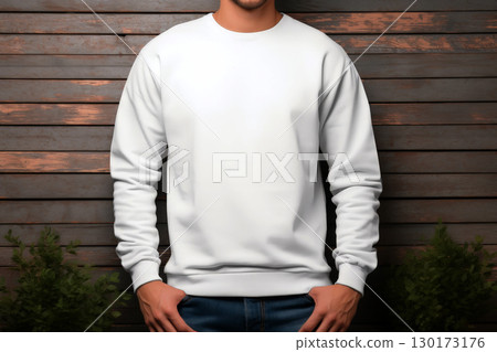 a person wearing canvas white sweater for mockup, .AI generative a person wearing canvas white sweater for mockup, .AI generative 130173176