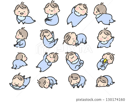 Illustration set of babies with various facial expressions 130174160