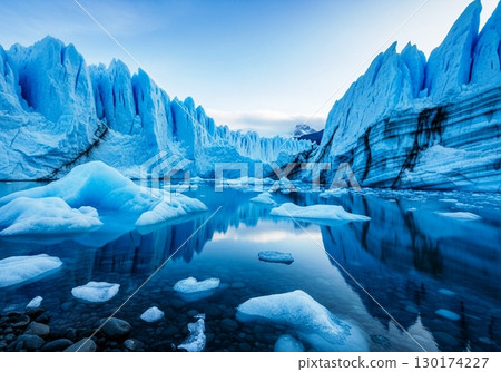 Majestic Glacial Landscape with Icebergs and Reflections 130174227