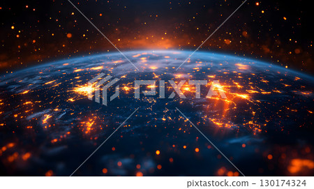 A futuristic satellite collecting climate data from Earth with glowing interface overlays. Perfect for science, tech, and environmental awareness content. A futuristic satellite collecting climate data from Earth with glowing interface overlays. Perfect for science, tech, and environmental awareness content. 130174324