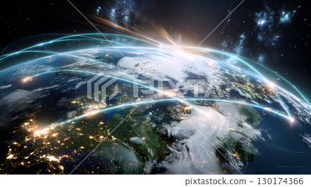 A futuristic satellite collecting climate data from Earth with glowing interface overlays. Perfect for science, tech, and environmental awareness content. A futuristic satellite collecting climate data from Earth with glowing interface overlays. Perfect for science, tech, and environmental awareness content. 130174366