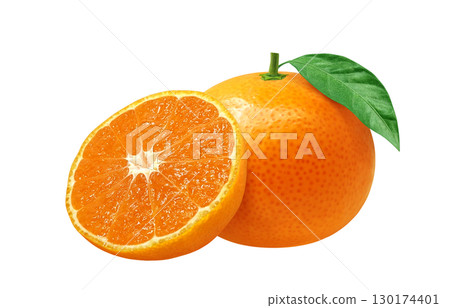 橘子插圖逼真的白色背景 橘子插圖逼真的白色背景 130174401