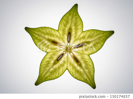 Backlit Star Fruit Slice, Detailed Macro Photo 130174837