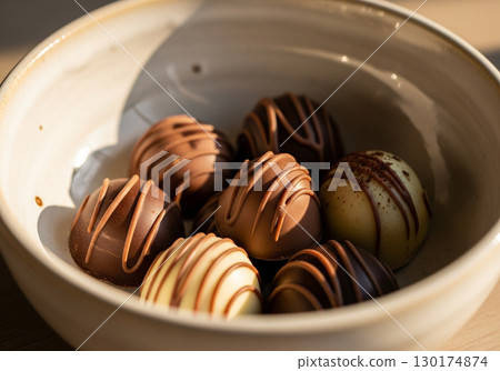 Assorted Gourmet Chocolate Truffles in Bowl Assorted Gourmet Chocolate Truffles in Bowl 130174874