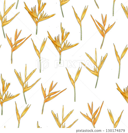 Seamless pattern heliconia flower watercolor 130174879
