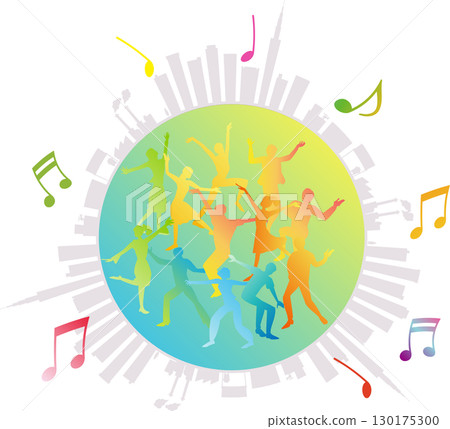 People dancing merrily on the planet People dancing merrily on the planet 130175300