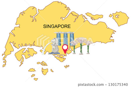 Singapore Landmarks on Illustrated Map Singapore Landmarks on Illustrated Map 130175340