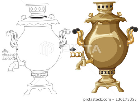 Traditional Russian Samovar Vector Illustration Side by Side 130175353