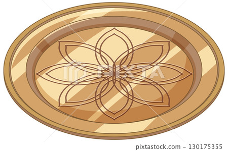 Ornate Middle Eastern Wooden Tray with Floral Motif 130175355