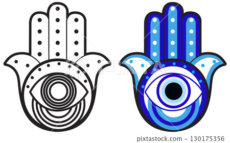Hamsa Hand with Evil Eye Vector Illustration 130175356
