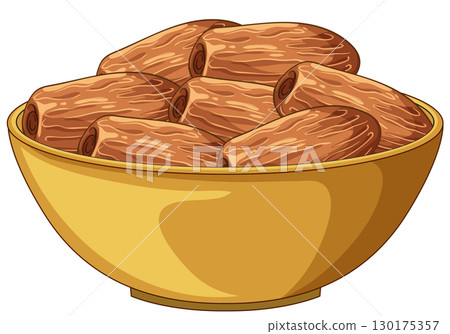 Bowl of Fresh Dates in Golden Ceramic Dish 130175357