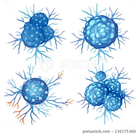 Blue Cancer Cells Vector Illustration with Branching Structures 130175360