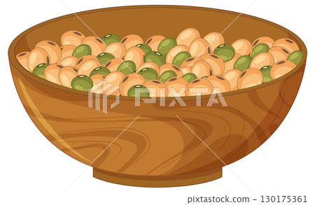 Wooden Bowl Filled with Soybeans and Green Peas Wooden Bowl Filled with Soybeans and Green Peas 130175361