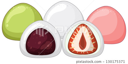 Colorful Japanese Mochi with Red Bean and Strawberry Filling 130175371