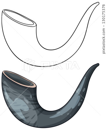 Traditional Shofar Horn Vector Illustration with Outline and Color 130175376