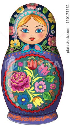 Traditional Russian Matryoshka Doll with Floral Patterns 130175381