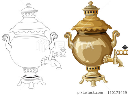 Traditional Russian Samovar Vector Illustration Side by Side 130175439
