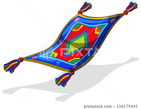 Colorful Flying Magic Carpet with Tassels and Shadow 130175445