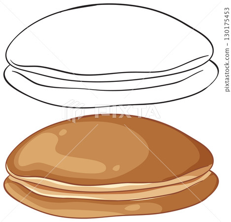Japanese Dorayaki Pancake Vector Illustration with Outline 130175453
