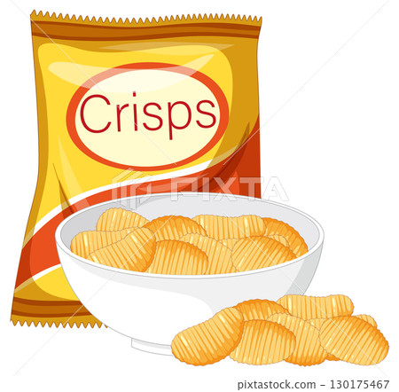 Potato Crisps in White Bowl with Snack Bag 130175467