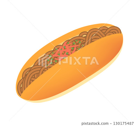 Fried soba bread icon 130175487