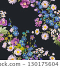 Floral Frame in Gouache Painting Style , Wildflowers, Daisies, and Cornflowers on Dark Background for Fabric, Wallpaper, and Surface Design 130175604