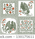 Slavic Mythology Alkonost Bird-Women and Floral Ornaments, Vintage Folk Art Square Tile Pattern with Berries 130175611