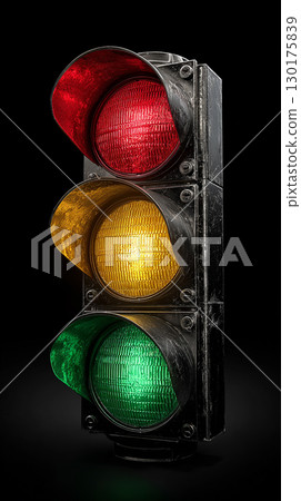 交通號誌燈發光的特寫 130175839