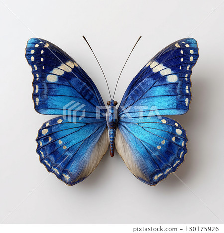 A butterfly ornament with a beautiful contrast of blue and gold 130175926