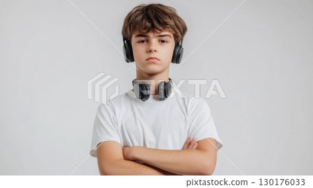 Teen Boy with Headphones 130176033
