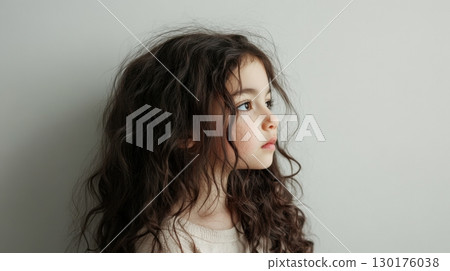 Girl with Long Curly Hair 130176038