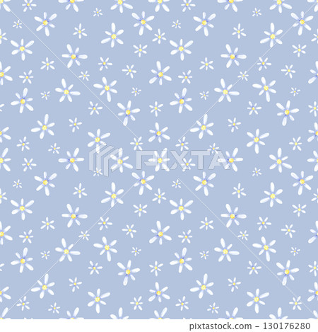 Blue marigold flowers seamless pattern, hand drawn watercolor illustration isolated on blue background. Can be used for textile, wrapping paper and other printed products. 130176280