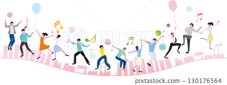 People dancing merrily in the city 130176564