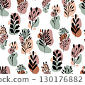 Vector seamless pattern with abstract botanical silhouettes and colorful shapes. Floral texture in modern minimalism 130176882