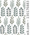 Vector seamless pattern with abstract leaves in soft green shades. Modern botanical background. Minimalist flat style. 130176883