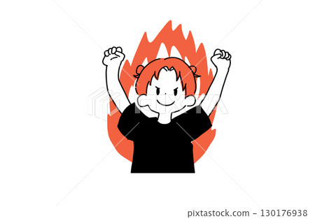 】 Motivated girl illustration with flame effect (hand-drawn line drawing style) 】 Motivated girl illustration with flame effect (hand-drawn line drawing style) 130176938
