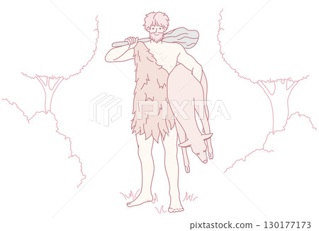 A caveman character depicted wearing a prehistoric outfit alongside an animal companion A caveman character depicted wearing a prehistoric outfit alongside an animal companion 130177173