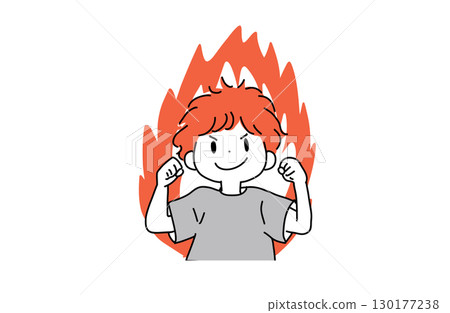 有火焰背景的上進男孩的插圖（手繪風格） 130177238