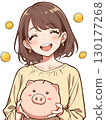 [AI generated image] A woman holding a large coin in a cartoon style 130177268