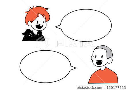 Illustration set of boys talking with speech bubbles Illustration set of boys talking with speech bubbles 130177313