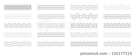 Corrugated wavy lines. Minimalist abstract wave borders. Modern design elements. Corrugated wavy lines. Minimalist abstract wave borders. Modern design elements. 130177319