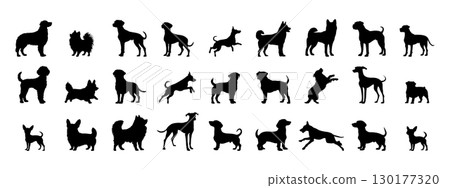 Dog breed in different poses. Animal silhouette Dog breed in different poses. Animal silhouette 130177320