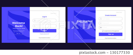 Register and login forms. Vector illustration of sign up and sign in user interfaces. Modern registration design for websites. 130177330