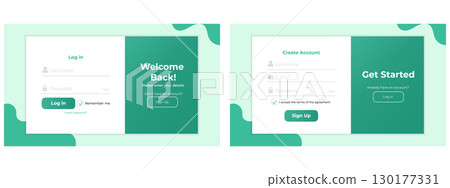 UI register and login page layout. Simple and modern sign up and sign in form design for websites. 130177331