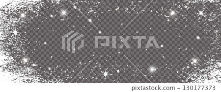 Winter frost border. Frozen window frame with ice pattern. 130177373