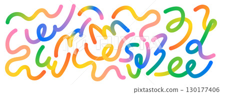 Rainbow wave line set. Abstract liquid swirl shapes with gradient flow for modern kid designs. Squiggly vector elements. Rainbow wave line set. Abstract liquid swirl shapes with gradient flow for modern kid designs. Squiggly vector elements. 130177406